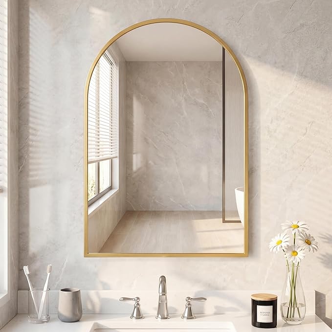 DUMOS 22"x30" Arched Wall Mirror, Bathroom Mirrors for Over Sink, Vanity Mirror with Tempered Glass & Anti-Rust Metal Frame, Entryway, Living Room, Bedroom, Glod