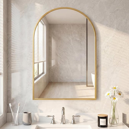 DUMOS 22"x30" Arched Wall Mirror, Bathroom Mirrors for Over Sink, Vanity Mirror with Tempered Glass & Anti-Rust Metal Frame, Entryway, Living Room, Bedroom, Glod