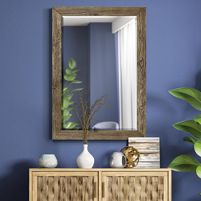 Wexford Home Walnut Vanity Mirror Rectangular Barnwood Framed Wall Mirror for Home Decor, Vertical or Horizontal Hanging, 41x29