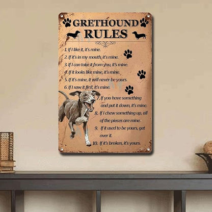 Metal Sign Tin Sign Vintage Wall Art Grethound1 Rules Funny Bathroom Decor for Club 8×12 Inches