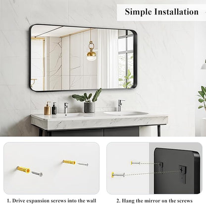Fabuday Bathroom Wall Mirror Over Sink - 20x40 Inch Balck Framed Bathroom Mirrors for Vanity, Large Black Matte Mirrors for Bedroom, Restroom, Farmhouse, Entryway Decor