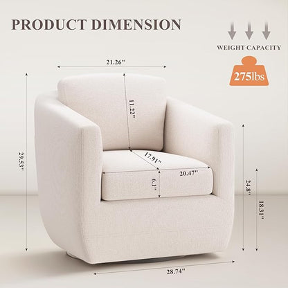MALOL 360° Swivel Accent Chair- Comfy Living Room Armchair No-Sag Foam & Sturdy Metal Base with Pillow, Fully Assembled Swivel Accent Single Sofa for Bedroom, Office, Beige