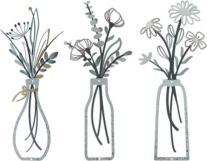 Nonforgetta Rustic Farmhouse Metal Flower Wall Art – Set of 3 Floral Decorations for Living Room, Bedroom, or Bathroom – Minimalist & Elegant Wall Décor Gift