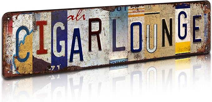 Cigar Lounge Vintage Metal Tin Sign - Rustic Industrial Wall Art for Man Cave, Bar, Study Room, Smoking Room Décor - 4x16 Inch