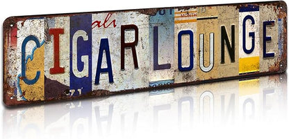 Cigar Lounge Vintage Metal Tin Sign - Rustic Industrial Wall Art for Man Cave, Bar, Study Room, Smoking Room Décor - 4x16 Inch