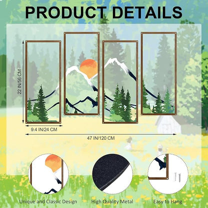 ruelen 4 Pcs Metal Sunset Mountain Forest Wall Decor, Abstract Minimalist Line Drawing Large Colorful Mountains Wall Art Home Decor for Living Room Bathroom Bedroom Office Indoor And Outdoor (Large)