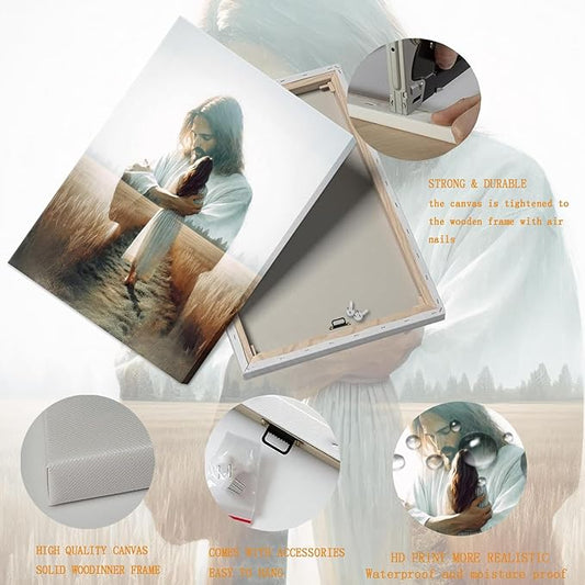 Jesus Hugging Woman Canvas Wall Art Jesus And Girl Painting picture Wall Decor religion Christian Healing Embrace Bible Stories Poster Print Artwork for Church LDS bedroom Living Decor 16x24in Canvas
