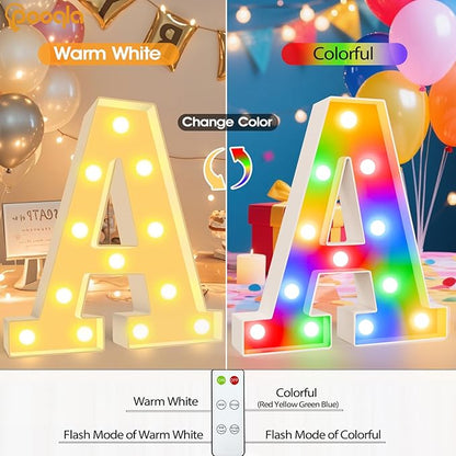 Pooqla LED Light Up Letters, Warm White and Colorful Lighted Marquee Letters with Remote, Lighted Letter for Party Birthday Decorations, Gift for Girls Boys Night Light, Wedding Home Decor, Letter U