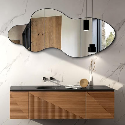 Irregular Mirror, 55"x26" Asymmetrical Mirrors for Wall, Large Abstract Mirror with Metal Frame, Modern Unique Shaped Mirrors for Living Room Bathroom Bedroom Hallway Entryway Fireplace