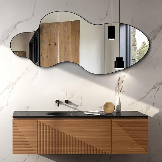 Irregular Mirror, 55"x26" Asymmetrical Mirrors for Wall, Large Abstract Mirror with Metal Frame, Modern Unique Shaped Mirrors for Living Room Bathroom Bedroom Hallway Entryway Fireplace