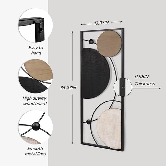 Oakrain 2 PCS Metal Wall Art - 35.4" X 14.1" Abstract Astronomy Wall Decor with Frame - Planet & Orbit Line Minimalist Wall Art Sculpture for Living Room, Office, Bedroom, Study