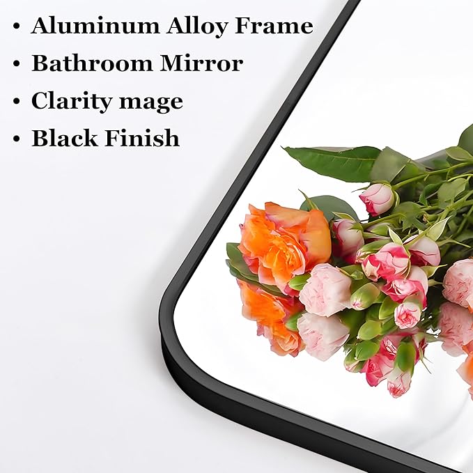 DESBING 30" x 48"Bathroom Mirror, Matte Black Wall Mirror with Metal Frame, Decorative Rectangular Vanity Mirror for Bedroom Bathroom Living Room Entryway (Horizontal/Vertical)