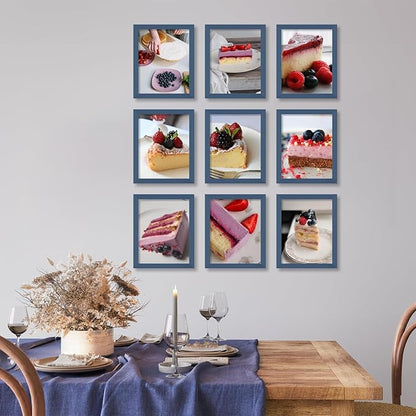 YESKAY 8x10 Picture Frame Set of 9, Display Pictures 5x7 with Mat or 8 x 10 Without Mat, Multi Photo Frames for Wall Mounting or Table Top Display, Blue