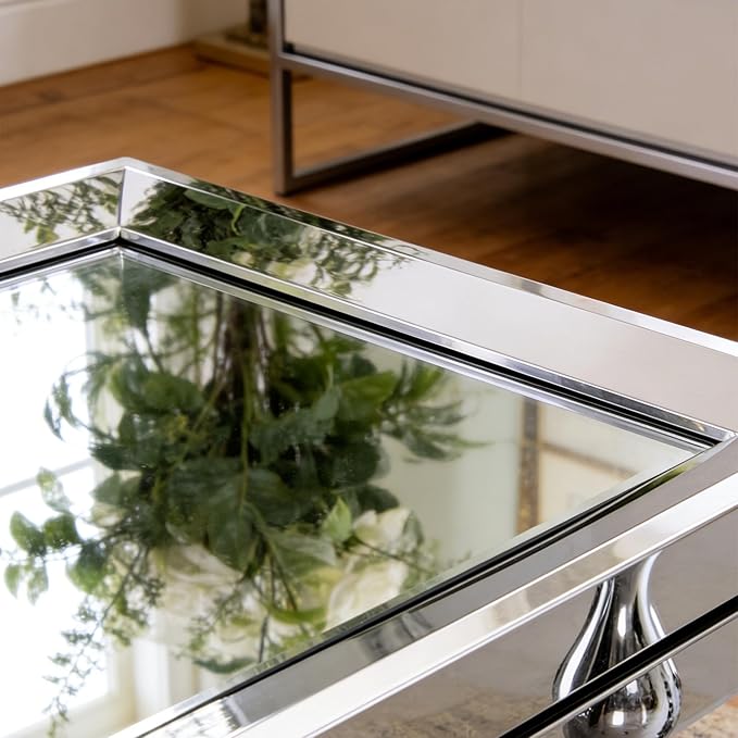 Chende 27"x56" Large Bathroom Mirror for Wall, Elegant Decorative Wall Mirror with Angled Stainless Steel Frame, Unique Vertical/Horizontal Mirror for Living Room, Home Office, Entryway Decor