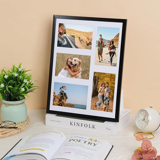 Fixwal Collage Picture Frame with Clear Plexiglass, Displays 5pcs 4x6 Photos or Use as One Frame for Gallery Wall Decor, Signature Collection, Black