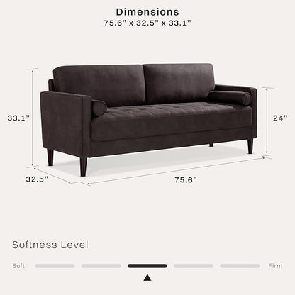Studio Living® Lexington 75.6" Sofa, Modern Design, Pocket Coil Comfort, Easy Assembly, Faux-Suede Fabric, Charcoal