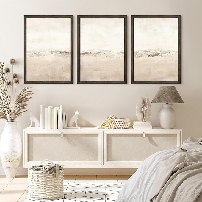 Baccone Beige Abstract Wall Art Set of 3 Neutral Canvas Wall Art Prints Boho Abstract Picture Modern Abstract Art Wall Decor Minimalist Artwork for Living Room Bedroom Decor 16x24 Inch Wood Framed