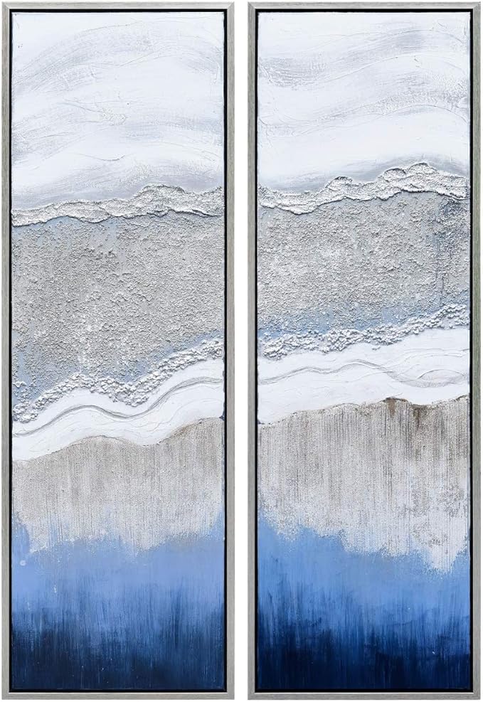 Empire Art Direct Abstract Wall Art Textured Hand Painted Canvas by Martin Edwards, Diptych, 60" x 20" each, Sand Art