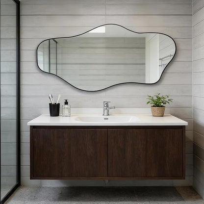 Irregular Mirror, 51.1"x23.6" Large Asymmetrical Frameless Mirror, Modern Abstract Wall Mirrors for Living Room Bedroom Hallway Entryway Bathroom, Hangs Vertically or Horizontally
