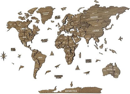 Colorfull Worlds, Multilayer 3D Wooden World Map, Travel Map States and Capitals, Wall Decor For New House, Gift For Travelers, Office Decor, Educational Activity for Children (M, Betül)