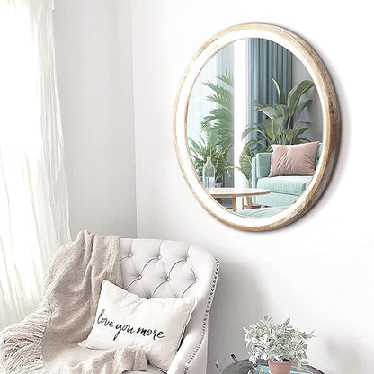 Reflinto 24 Inch Rustic Farmhouse Round Wall Mirror for Home Decor, Washwhite Wooden Circle Decorative Mirrors for Bathroom Over Sink, Bedroom, Entryway, Living Room, Kithen, Office
