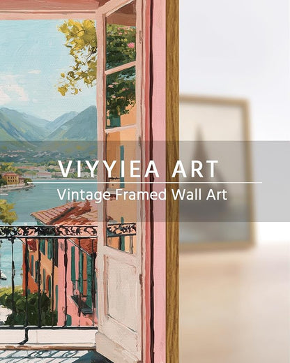 VIYYIEA Framed Canvas Wall Art Home Decor Aesthetic for Living Room, Vintage Wall Art, Framed Prints Painting Landscape Artwork Bedroom Pictures Kitchen, Gifts for Friends- Lake View, 16L x 12W