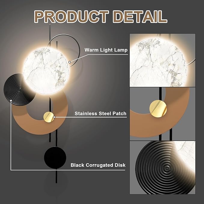 Large Metal Wall Decor with Light Modern Metal Wall Art Voice Controlled Luminescence3D Wall Sculptures Wall Hanging Decoration for Living Room Dinning Room Entryway Kitchen Office (19L“x39"W-Light)