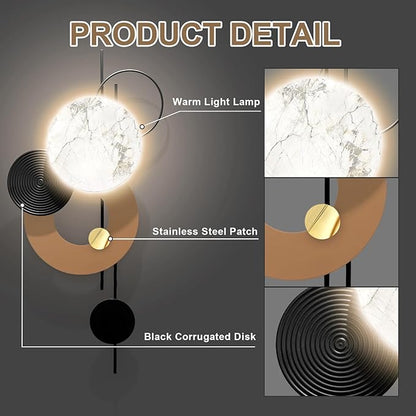 Large Metal Wall Decor with Light Modern Metal Wall Art Voice Controlled Luminescence3D Wall Sculptures Wall Hanging Decoration for Living Room Dinning Room Entryway Kitchen Office (19L“x39"W-Light)