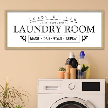 Wash Dry Fold Repeat Wall Decor Art 32"X12" Laundry Room Sign Bathroom Laundry Rules Large Wood Framed Wall Hanging (Wood)