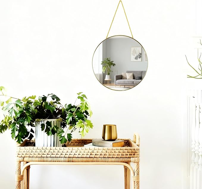 Round Wall Mirror Door Mirror PVC Plastic Frame (Gold, 11.8 inch)