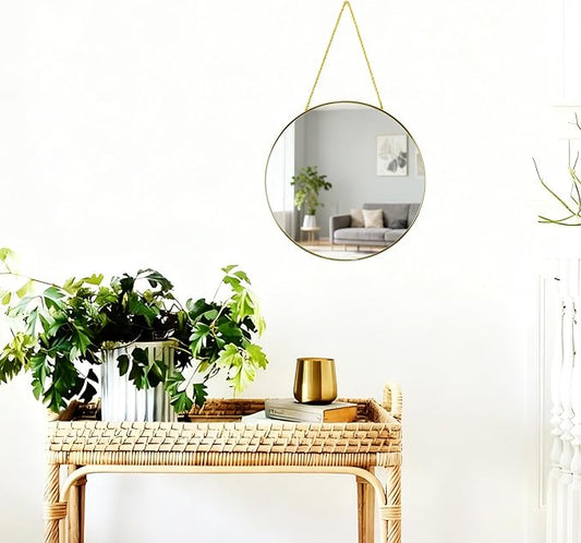Round Wall Mirror Door Mirror PVC Plastic Frame (Gold, 11.8 inch)