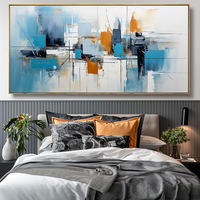 Wall Art Abstract Wall Decor Blue Orange Colorful Canvas Painting Modern Artwork for Living Room Bedroom Dining Room Home Office Decor 30"x60" with Framed
