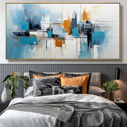 Wall Art Abstract Wall Decor Blue Orange Colorful Canvas Painting Modern Artwork for Living Room Bedroom Dining Room Home Office Decor 30"x60" with Framed