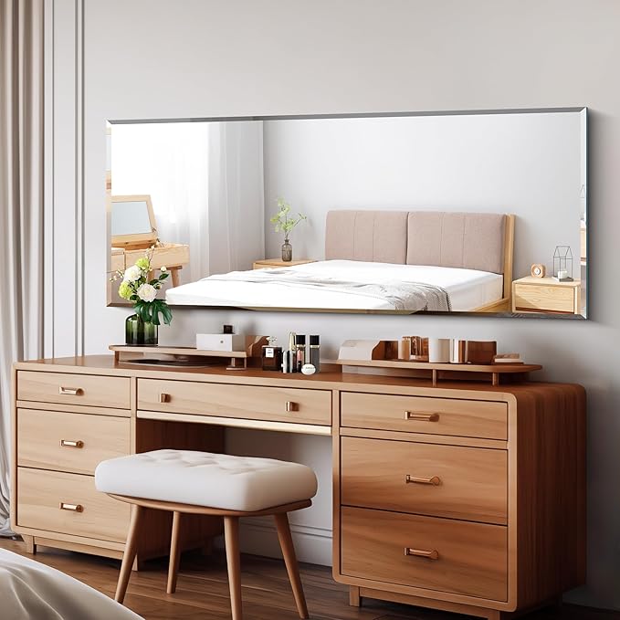 CILIBER Beveled Mirror, 24x60 Large Frameless Bathroom Mirrors for Wall, 3mm Tempered Glass Rectangle Vanity Mirror with Beveled Edge, Crystal-Clear, Hangs Horizontally or Vertically