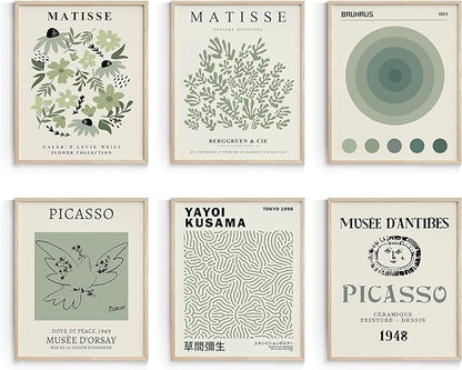 Habseligkeit Sage Green Matisse Wall Art Posters, Boho Vintage Master Wall Decors, Posters for Room Aesthetic Unframed, 11x14in, Set of 6