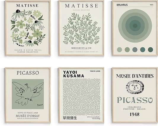 Habseligkeit Sage Green Matisse Wall Art Posters, Boho Vintage Master Wall Decors, Posters for Room Aesthetic Unframed, 11x14in, Set of 6