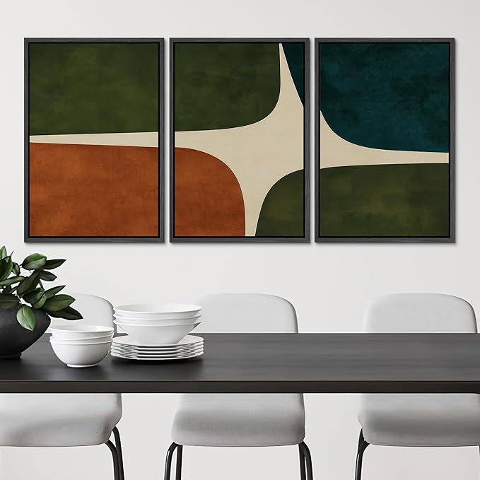 SIGNLEADER Framed Canvas Print Wall Art Set Dark Green Rust Blue Mid Century Abstract Color Block Illustrations Modern Art Boho Decorative for Living Room, Bedroom, Office - 24"x36"x3 BLACK