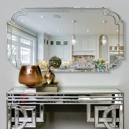 Chende Narrow Bathroom Mirror for Vanity Set, 47''x24'' Large Living Room Mirrors for Wall Decor with Beveled Frame, Rectangle Frameless Accent Mirror for Dining Room, Entryway, Fireplace, Bedroom
