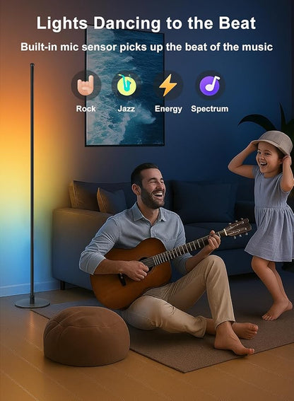 Sotipevs Corner Floor Lamp, Smart RGBICW LED Corner Lamp with App and Remote Control, 16 Million DIY Colors, Music Sync, Modern LED Floor Lamp for Living Rooms, Bedrooms, and Gaming Rooms