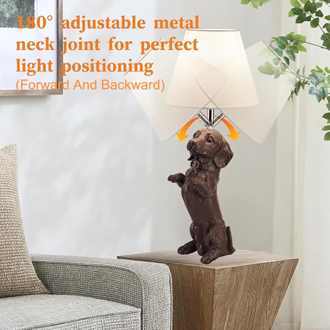Dachshund Dog Table Lamp Cute Modern Resin Desk Lamp Creative Brown Puppy Nightstand Lamp for Living Room Bedroom Corner Kid’s Room Office