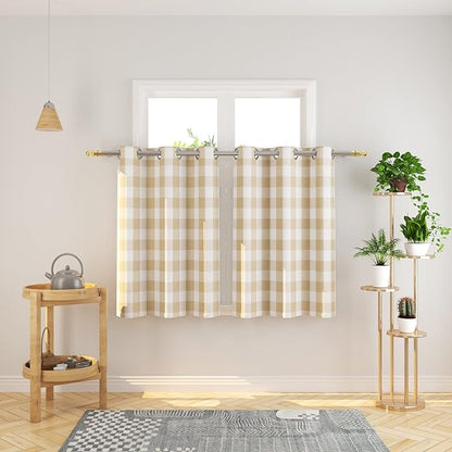 3 Pc Cotton Classic Country Farmhouse Kitchen Window Curtain Grommet Top -Beige & White Buffalo Check Tier & Valance Set, 54" x 18" / 32" x 36"