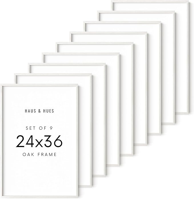 HAUS AND HUES White Oak Wood 24x36 Picture Frames - Set of 9, Large Frames for Posters and Wall Decor