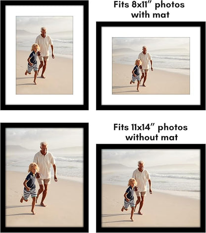 Americanflat 11x14 Picture Frame with Polished Plexiglass - Set of 5 - Use as 8x11 Frame with Mat or Display 11x14 Photo Without Mat - Galleria Collection - Picture Frames for Wall Display - Black