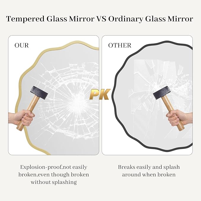 HOMECOOKIN 24" Wavy Round Wall Mirror, Gold Scalloped Circle Mirror Edge Round with Metal Frame, Modern Decorative Hanging/Leaning Mirrors for Bathroom, Hotels, Hallway, Entryway, Vanity, Office