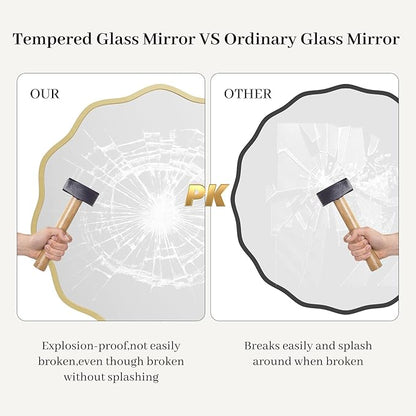 HOMECOOKIN 24" Wavy Round Wall Mirror, Gold Scalloped Circle Mirror Edge Round with Metal Frame, Modern Decorative Hanging/Leaning Mirrors for Bathroom, Hotels, Hallway, Entryway, Vanity, Office