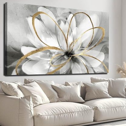 SOUGUAN Botanical Art Posters Gold Flower Wall Decoration Contemporary Wall Art for Living Room Large Size 32"x48" Photo for Dining Room Wall