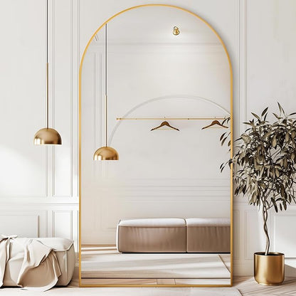 Antok Oversized Full Length Mirror with Stand, 83"x44" Arched Floor Mirror, Aluminum Frame, Wall Mounted/Leaning/Free Standing, Large Body Mirror for Bedroom Living Room Entryway Dressing Room,Gold