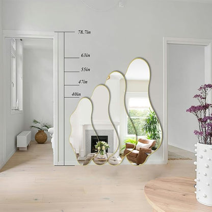 Irregular Wall Mirror, 47"x22" Gold Asymmetrical Mirror with Metal Frame, Modern Organic Shaped Mirror for Living Room Bedroom Hallway Entryway, Horizontal or Vertical Wall Hanging