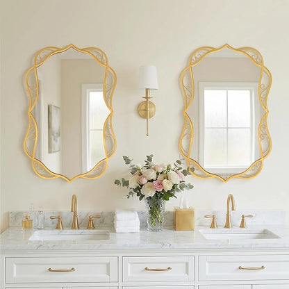 Besdomus Antique Gold Bathroom Mirror: 24"x36" Scalloped Modern Large Bathroom Vanity Mirrors for Over Sink - Farmhouse Decorative Vertical or Horizontal Hanging for Bathroom/Fireplace/Hallway