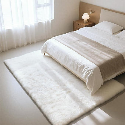 Fluffy Rug Shag Area Rug, White 2x4 Area Rugs for Bedroom, Small Bedside Rug, Soft Fluffy Shag Entryway Throw Rugs for Living Room Bedroom Kids Room Home Decor